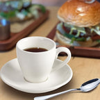 homEdge Porcelain Espresso Shot Cup Set with Saucers and Stainless Steel Spoons - 80 ml / 2.67 oz, Set of 4, White