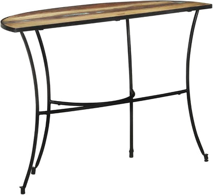 Rustic Solid Reclaimed Wood Side Table, Mixed Color Finish Crescent Console - Image 5
