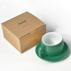 Porcelain Coffee Cup with Saucer 270ml/9oz, Minimalist Design, Perfect for Latte, Cappuccino, and Tea, Cyan