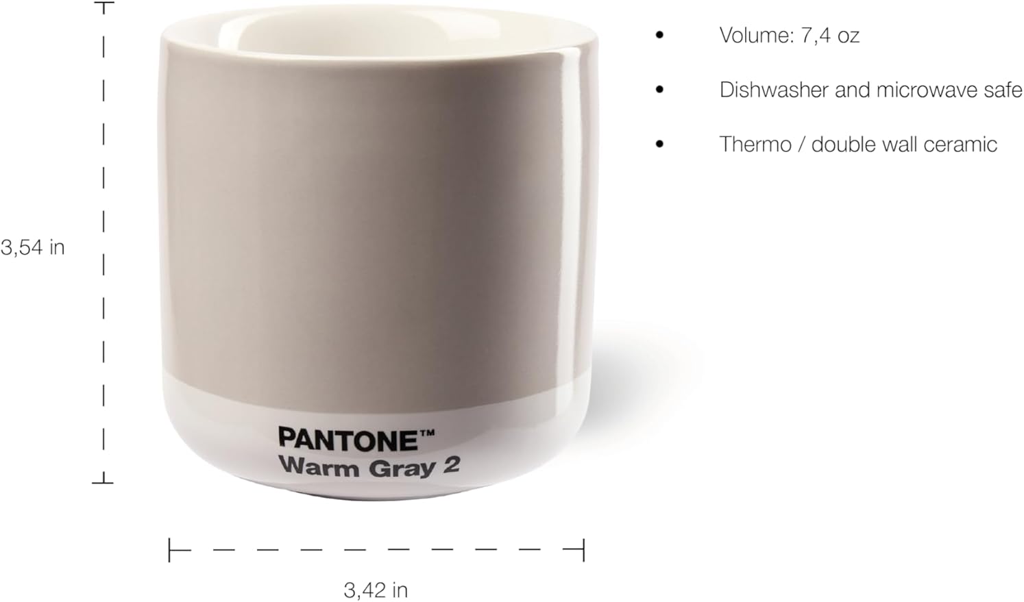 Copenhagen Design Pantone Latte Cup - Double Wall Thermo - Cappuccino Handleless Mug - 7.44oz/220ml, Brown 2322