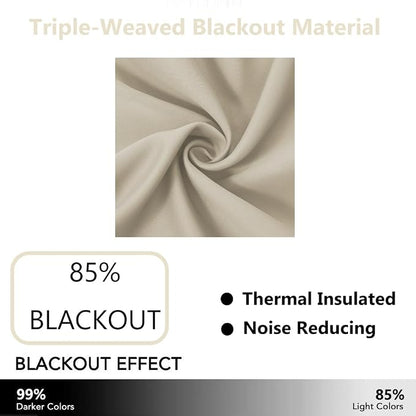 Light Beige Blackout Curtains 52 x 84 Inch Long Beige Curtains Set of 2 Panels - Image 3
