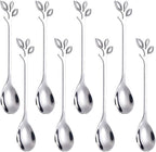 AnSaw 8-Pack Elegant Silver Leaf 4.7" Espresso Spoons - Stainless Steel, Perfect for Coffee, Demitasse, Dessert & Tea, Mini Size for Small Servings