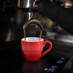 homEdge Porcelain Espresso Shot Cup Set with Saucers and Stainless Steel Spoons - 80 ml / 2.67 oz, Set of 4, Red