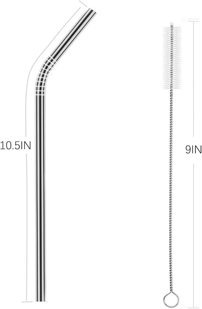 25 Piece Set Stainless Steel Straws Ultra Long 10.5 Inch Drinking Metal Straws Reusable Drinking Straws for 20 30 OZ (20 Bent| 5 Brushes)
