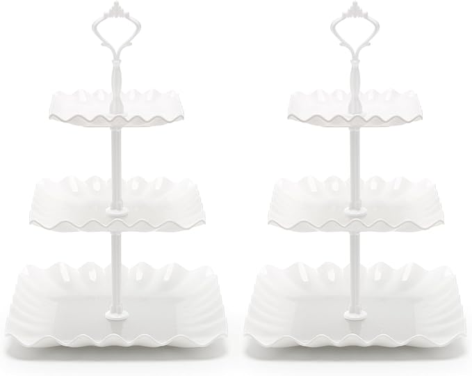 Coitak Plastic Cupcake Stands, 3 Tier Cupcake Stand, Dessert Tower Tray for Tea Party, Baby Shower and Wedding (2 Pack)