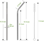 Set of 10 Stainless Steel Straws, HuaQi Bent Reusable Drinking Straws 10.5'' Long 0.24‘’ Dia for 30 oz Tumbler and 20 oz Tumbler, 2 Cleaning Brush Included