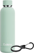 Slim Insulated Water Bottles for Travel 18oz with Clip, Double Wall Vacuum Stainless Steel Water Bottle Keeps Drinks Cold 24 Hrs/Hot 12 Hrs, 100% Leakproof, BPA Free(Mint)