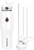 SENDESTAR 32oz Water Bottle Wide Mouth Stainless Steel Vacuum Insulated Double Wall with 2 Straw Lids Fit in Any Car Cup Holder