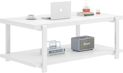 FOLUBAN White Coffee Table, Modern Rustic Wood and Metal Center Table - Image 8