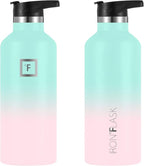IRON °FLASK Camping & Hiking Hydration Canteens - 3 Lids (Narrow Straw Lid) Leak Proof Vacuum Insulated Stainless Steel - Hot & Cold Double Walled Sports Water Bottle - Bubble Gum, 32 Oz