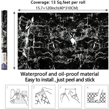 Arthome Black Marble Contact Paper, Peel and Stick Black Paper, Self Adhesive - Image 8