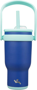 30 oz Tumbler with Side Handle, Insulated Water Bottle with Straw and 2 in 1 Lid, Stainless Steel Cup Travel Coffee Mug for Sports Office Gym,Dark Blue