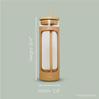haelo 20oz Glass Tumbler Water Bottle, Iced Coffee Cup with Straw, Silicone Protective Sleeve, Bamboo Lid Reusable BPA Free (Amber)