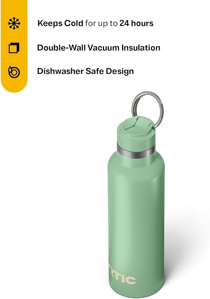 RTIC 20oz Journey Bottle Metal Stainless Steel Vacuum Insulated, BPA Free, Reusable, for Water, Hot and Cold Drinks, Travel, Sports, Camping, Sage