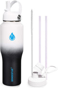 SENDESTAR 32oz Water Bottle Wide Mouth Stainless Steel Vacuum Insulated Double Wall with 2 Straw Lids Fit in Any Car Cup Holder TXIN-32-DN-1