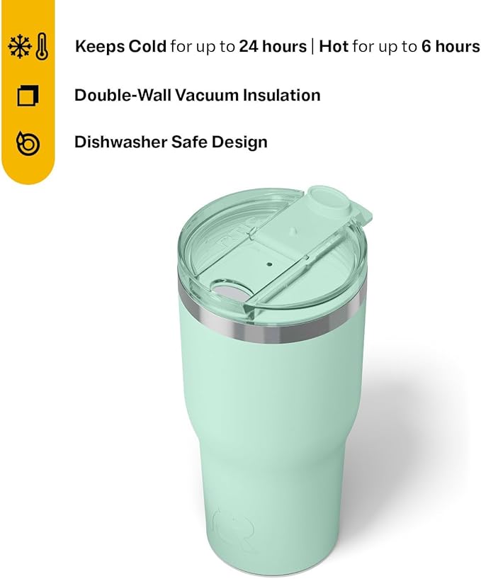 RTIC 30oz Essential Tumbler with Lid, Insulated, Stainless Steel, Metal, Double Wall Vacuum-Insulation, Ceramic Lined, Travel Cup for Iced Coffee, Tea, Hot and Cold Drink, Fresh Mint