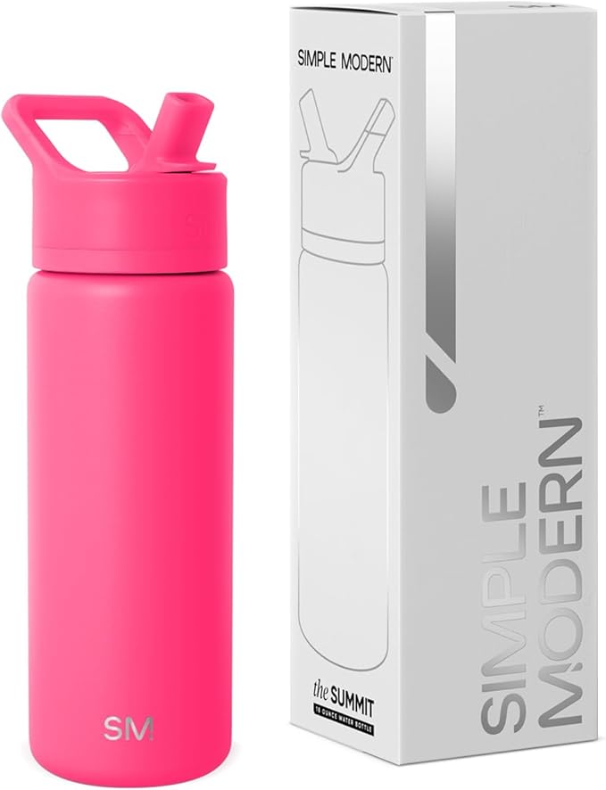 Simple Modern Kids Water Bottle with Straw Lid | Vacuum Insulated Stainless Steel Metal | Reusable Leak Proof BPA-Free Thermos for School | Summit Collection | 18oz, Malibu