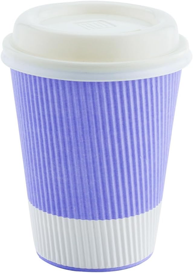 Restaurantware-12 Ounce Disposable Coffee Cups, 500 Ripple Wall Hot Cups For Coffee - Lids Sold Separately, Rolled Rim, Light Purple Paper Insulated Coffee Cups, For Hot Coffee, Tea, And More