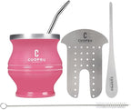 Yerba Mate Cup - Mate Gourd Set Includes Double Walled Stainless Steel Tea Cup, Tea Shaper set, Bombilla Straws, Cleaning Brush