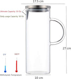 Karafu Pitcher, Glass Pitcher with Handle and Lid, 50 Oz Handmade Water Jug for Hot/Cold Water, Ice Lemon Tea and Juice Beverage
