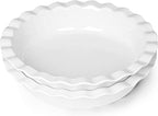ONTUBE 10.5-Inch Deep Pie Pans 50oz, Ceramic Large Round Pie Tins for Baking, (White 2 Pieces)