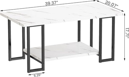 AWQM Marble Coffee Table, Faux Marble Top Rectangular Coffee Table - Image 2