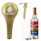 Jimoco® Syrup Pump Dispenser + Torani® Vanilla Syrup, 25.4 oz - Coffee Syrup Pump & Flavoring Bundle