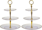 2 Pack of Dessert Cupcake Stand with Gold Trim, 3 Tier Cup Cake Holder Tower for Tea Party, Birthday, Wedding, Plastic Tiered Serving Tray, Clear