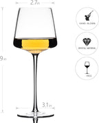 White Red Wine Glasses Set of 6 – 18oz Red Wine Glasses with Tall Long Stem,【Hand Blown】Crystal Wine Glasses- Square Wine Glasses with flat bottom, Wine gifts for Christmas, Wedding, Birthday,