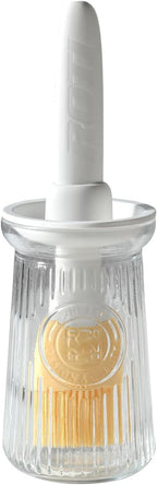 Oil Dispenser with Brush - Glass Olive Oil Dispenser for Kitchen, 3 IN 1 Oil Dispenser Bottle with Silicone Basting Brush for Cooking Vinegar Sauce BBQ Grill Frying (White)