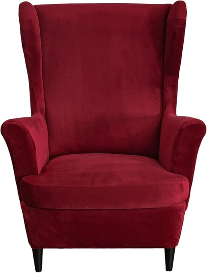 HAOYONG Velvet Wingback Armchair Covers 2-Piece Elastic Stretch Wingback Chair by HAOYONG
