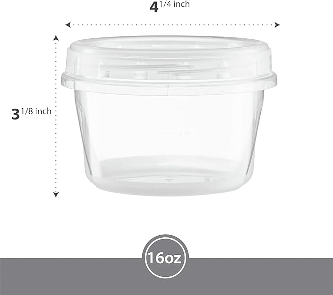 (16 Ounce 20 Pack) Clear Twist cap ContainersWith Screw on Lids Twist Top Food Storage Freezer Containers