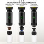 3-in-1 Portable Coffee Maker – Electric Espresso Machine for Travel – Compatible with Ground Coffee, NS & DG Capsules – USB-C Rechargeable Portable Espresso Maker (Gray)