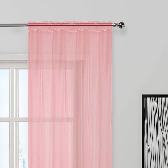 SpaceDresser Sheer Blush Curtains 4 Panels Rod Pocket Semi-Sheer Curtain 84 - Image 4