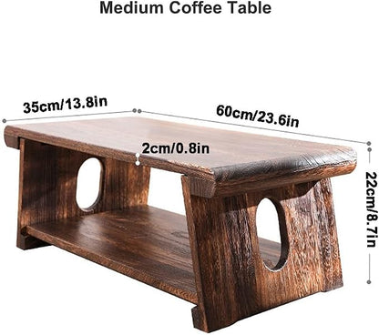 Solid Wood Vintage Folding Japanese Tea Table, Foldable Low Table, 2-Tier - Image 3