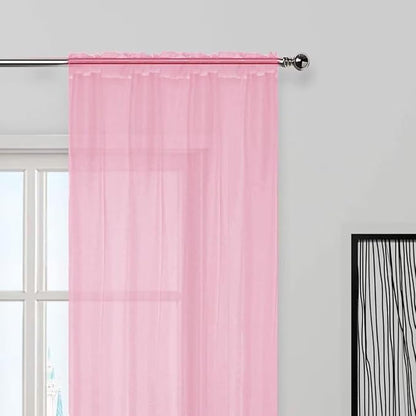 SpaceDresser Sheer Light Pink Curtains 4 Panels Rod Pocket Semi-Sheer Curtain - Image 4
