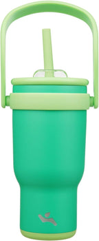 30 oz Tumbler with Side Handle, Insulated Water Bottle with Straw and 2 in 1 Lid, Stainless Steel Cup Travel Coffee Mug for Sports Office Gym,Olive Green