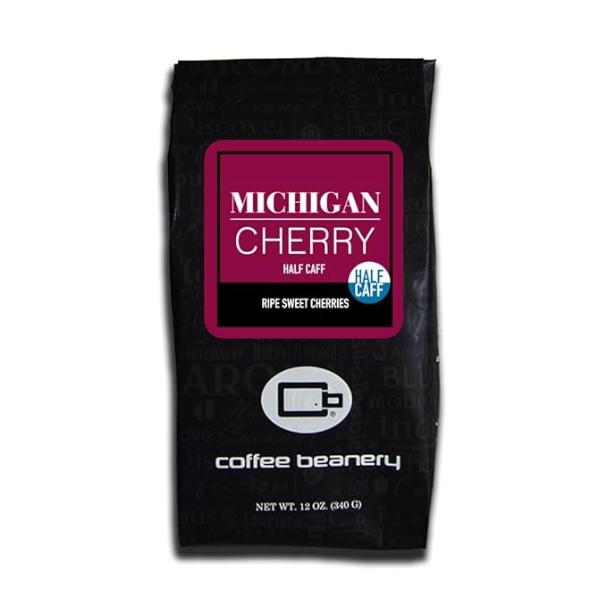 Half Caff Michigan Cherry Flavored Coffee | 12oz Ground | 100% Specialty Arabica