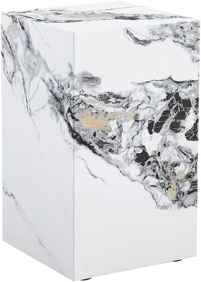 End Table, Side Table Living Room Table, Faux Marble Sofa Couch White Bedside - Image 7