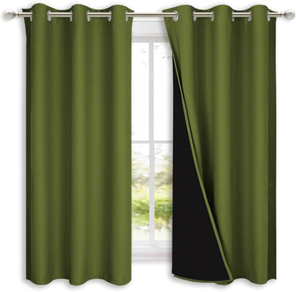 NICETOWN 100% Blackout Curtains 54" Long, Olive Green, 1 Pair, Double-Deck by NICETOWN