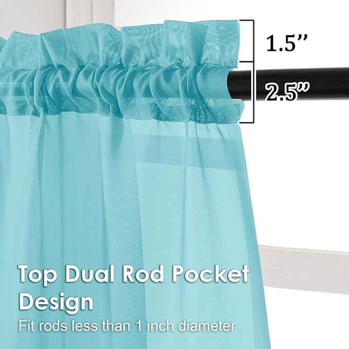 Aqua Sheer Curtains 45 Inches Long 2 Panels - Image 3