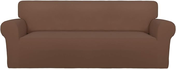 PureFit Stretch Oversized Couch Covers Fleece Sofa Slipcovers Brown | 1-Piece by PureFit