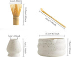 7-piece matcha kit includes matcha bowl. white speckled matcha tea set with bamboo whisk -, sifter, scoop, stainless steel filter, tea caddy, cloth & gift box - for matcha green (4)