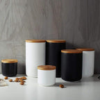 MilkyWay Food Storage Jar Strong Ceramic Storage Canisters with Airtight Seal Bamboo Lid Modern Design Seal Damp-Proof Kitchen Jar for Coffee, Tea, Spice and More (White(L: 34oz/1000ml))