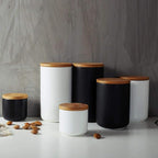 Food Storage Canister, Ceramic Kitchen Canisters with Airtight Seal Bamboo Lid, Food Storage Jar for Tea, Coffee Bean, Spice, Sugar 260ml/ 800ml/ 1000ml (1000ml-10.3 x 18.2cm)