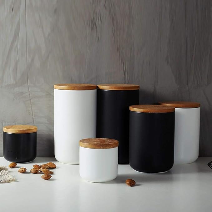 Food Storage Canister, Ceramic Kitchen Canisters with Airtight Seal Bamboo Lid, Food Storage Jar for Tea, Coffee Bean, Spice, Sugar 260ml/ 800ml/ 1000ml (1000ml-10.3 x 18.2cm)