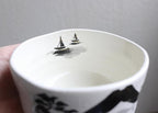 Japanese Traditional Handcrafted Matcha Chawan Tea Bowl Cup Ceremony Tableware Pottery (Kinsai Sansuiga Hiyori Wan)