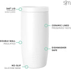 Simple Modern Travel Coffee Mug Tumbler with 360° Lid | Ceramic-Lined Insulated Stainless Steel Cold Brew Iced Coffee Cup Thermos | Gift for Women Men Her Him | Voyager Signature | 16oz | Winter White