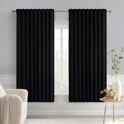 MIULEE Black Back Tab Blackout Curtains 52x63 Inches Long 2 Panels Set | Rod by MIULEE