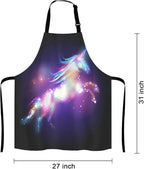 Unicorn Magic Design With Stars Adjustable Bib Apron, Unicorn Rainbow Galaxy Space Cooking Kitchen Apron for Men Women